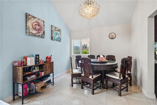 2350 Robert Rd, Rowland Heights, CA 91748 - dining room with a chandelier, lofted ceiling, tile patterned floors, and baseboards