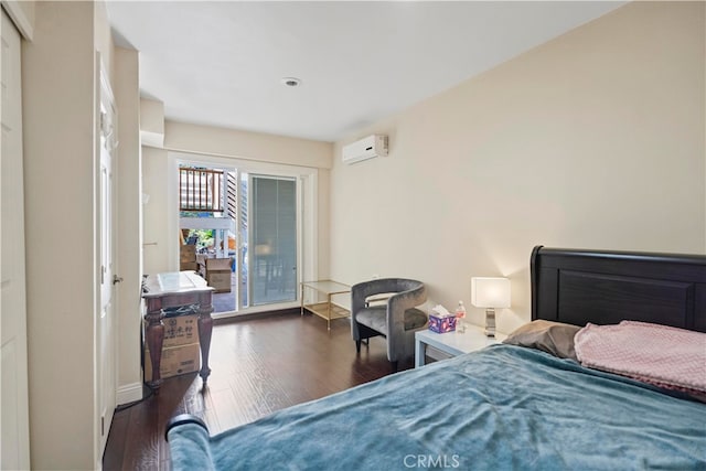 2350 Robert Rd, Rowland Heights, CA 91748 - bedroom featuring access to outside, wood finished floors, a wall mounted air conditioner, and baseboards