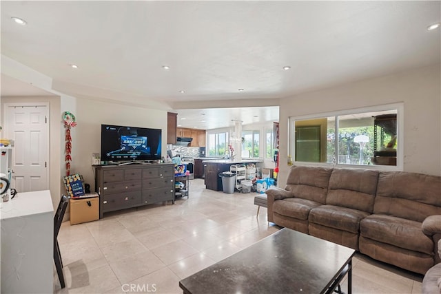 2350 Robert Rd, Rowland Heights, CA 91748 - living room featuring light tile patterned flooring and recessed lighting