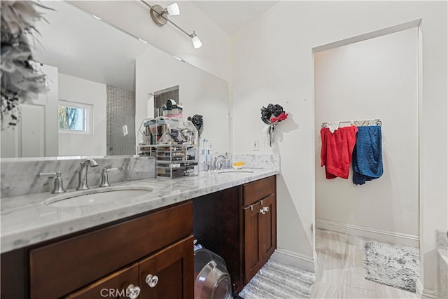 2350 Robert Rd, Rowland Heights, CA 91748 - bathroom with double vanity, tiled shower, and tile patterned floors