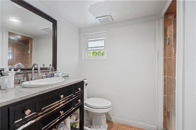 2350 Robert Rd, Rowland Heights, CA 91748 - full bath with vanity, toilet, tile patterned floors, and ornamental molding