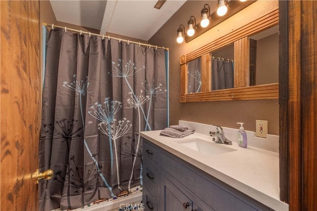 43656 Ridge Crest Dr, Big Bear Lake, CA 92315 - full bathroom featuring vanity and a shower with curtain