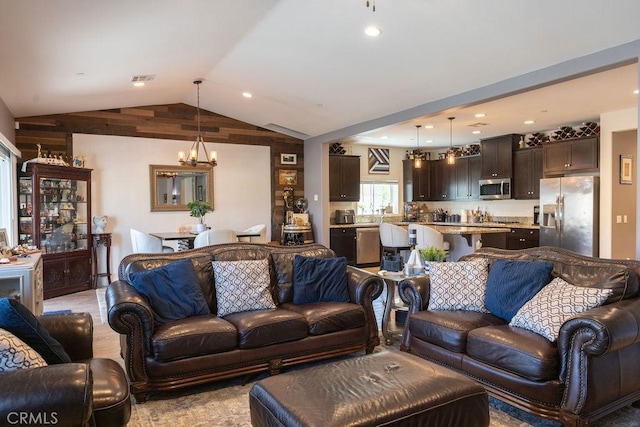 24802 Sandy Trail Pl, Menifee, CA 92584 - living area featuring a chandelier, lofted ceiling, and recessed lighting