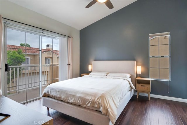 2444 Paseo Circulo, Tustin, CA 92782 - bedroom with vaulted ceiling, hardwood / wood-style floors, access to outside, baseboards, and a ceiling fan
