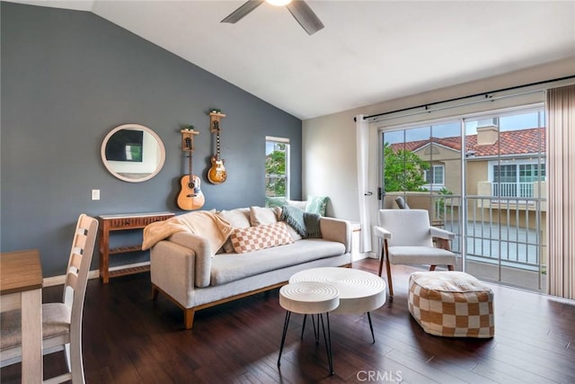 2444 Paseo Circulo, Tustin, CA 92782 - living area with lofted ceiling, hardwood / wood-style flooring, and ceiling fan