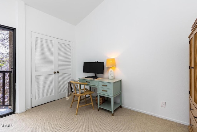 4210 Via Arbolada Unit 308, Los Angeles, CA 90042 - office space with light colored carpet, baseboards, plenty of natural light, and vaulted ceiling