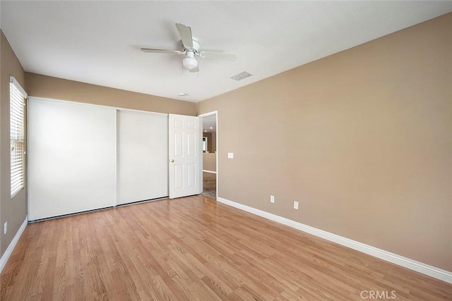 39766 Pinedale Way, Murrieta, CA 92562 - unfurnished bedroom with light wood finished floors, a closet, and ceiling fan