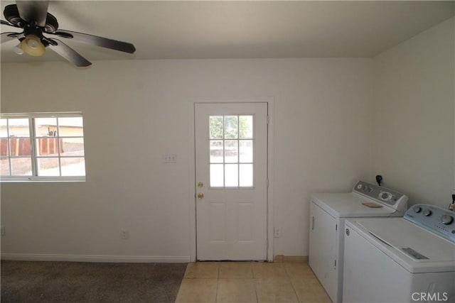 509 E Williams St, Yermo, CA 92398 - laundry area featuring washer and clothes dryer, ceiling fan, baseboards, and light tile patterned floors