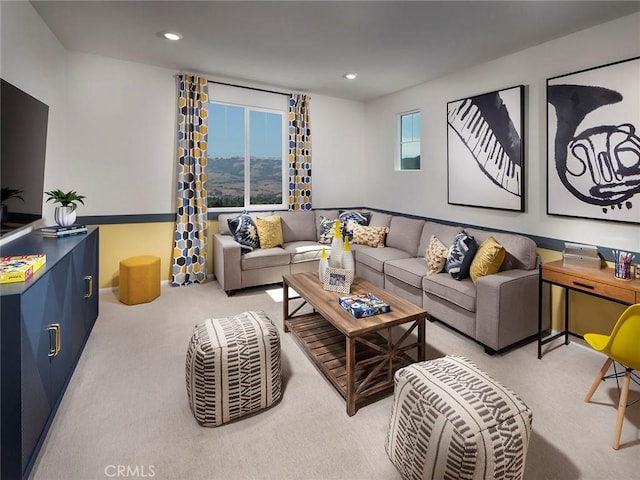 35390 Garcia St, Beaumont, CA 92223 - living room featuring light colored carpet and recessed lighting