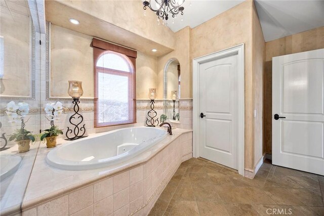 21925 Heatheridge Dr, Yorba Linda, CA 92887 - full bath featuring a tub with jets and a chandelier