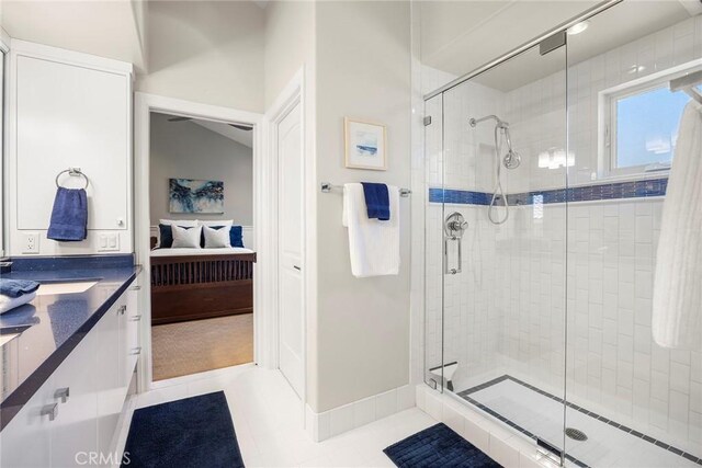 21925 Heatheridge Dr, Yorba Linda, CA 92887 - ensuite bathroom with a shower stall, vanity, and tile patterned flooring