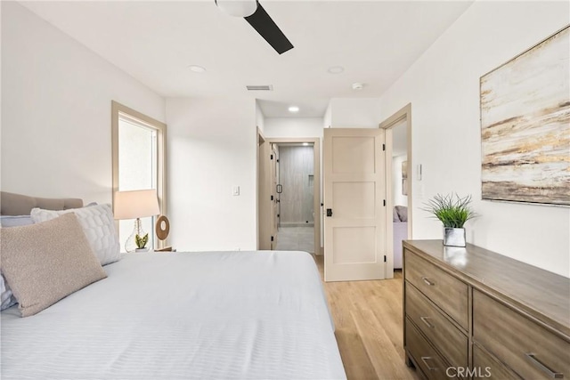 5161 E 27th St, Long Beach, CA 90815 - bedroom featuring light wood-style flooring, a ceiling fan, and recessed lighting