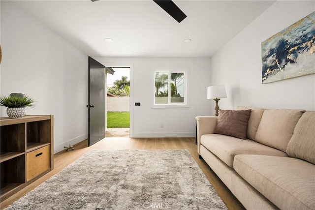 5161 E 27th St, Long Beach, CA 90815 - living room featuring ceiling fan, light wood finished floors, and recessed lighting