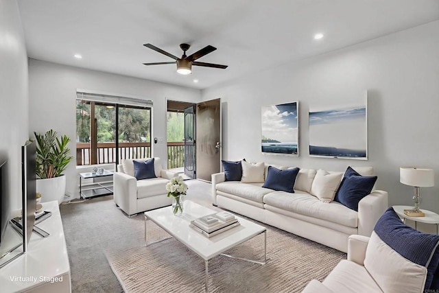 6362 Rancho Mission Rd Unit 712, San Diego, CA 92108 - carpeted living area with ceiling fan and recessed lighting