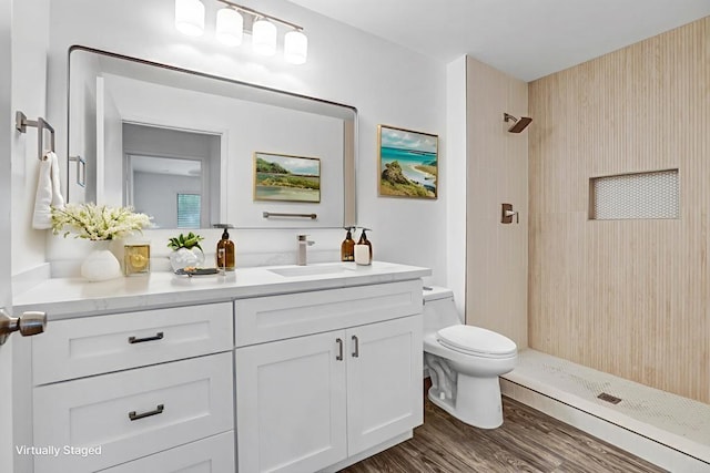 6362 Rancho Mission Rd Unit 712, San Diego, CA 92108 - full bath with vanity, tiled shower, toilet, and wood finished floors