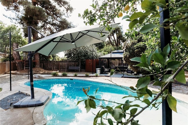 6384 E Lowe Ave, Fresno, CA 93727 - view of pool with a gazebo, a fenced backyard, and a patio