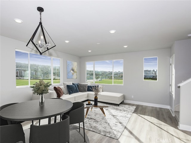 1474 Skyline Ln, San Pedro, CA 90732 - living area featuring wood finished floors, recessed lighting, baseboards, and a chandelier