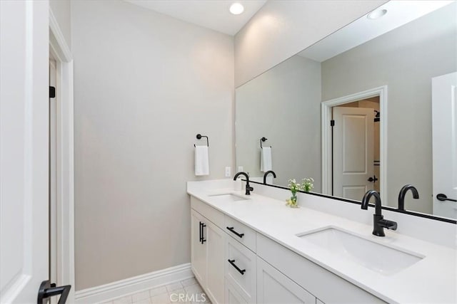 11313 Atlas Ct, Corona, CA 92883 - full bathroom featuring double vanity, tile patterned floors, and recessed lighting
