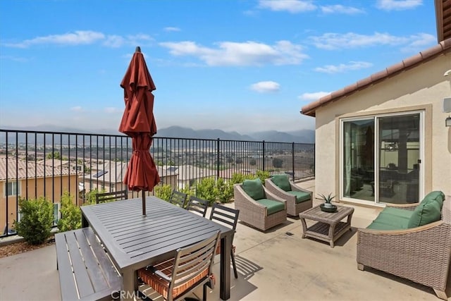 11313 Atlas Ct, Corona, CA 92883 - view of patio featuring a mountain view, outdoor lounge area, and outdoor dining space