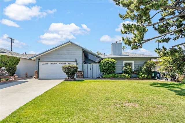 344 E Reed St, Covina, CA 91723 - single story home with driveway, a front yard, an attached garage, a chimney, and a gate