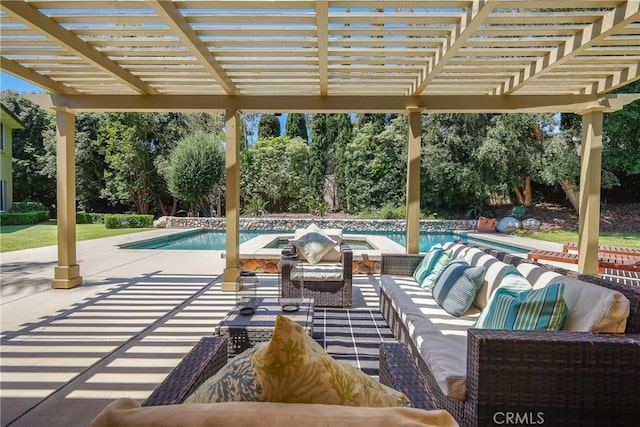755 Carriage House Dr, Arcadia, CA 91006 - view of patio featuring an outdoor hangout area, an outdoor pool, and a pergola