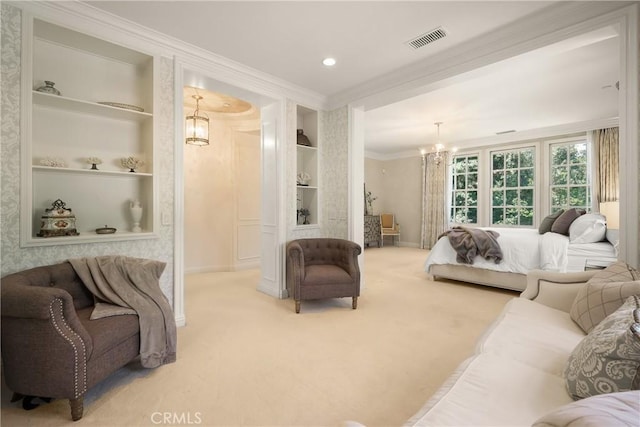 755 Carriage House Dr, Arcadia, CA 91006 - carpeted bedroom featuring ornamental molding, baseboards, a chandelier, and recessed lighting