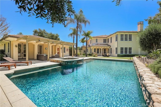 755 Carriage House Dr, Arcadia, CA 91006 - view of pool with french doors, a patio area, and a pool with connected hot tub