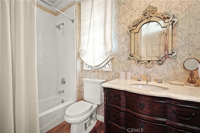 755 Carriage House Dr, Arcadia, CA 91006 - full bathroom with vanity, shower / bath combo with shower curtain, healthy amount of natural light, wallpapered walls, and toilet