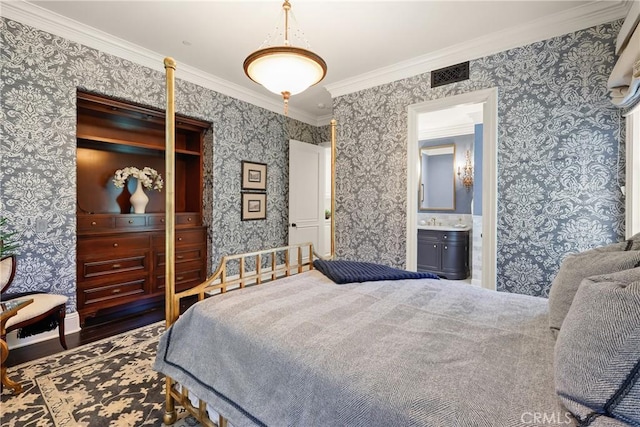 755 Carriage House Dr, Arcadia, CA 91006 - bedroom with wallpapered walls and ornamental molding