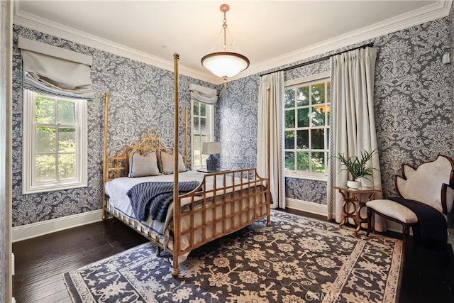 755 Carriage House Dr, Arcadia, CA 91006 - bedroom with wallpapered walls, wood-type flooring, baseboards, and ornamental molding