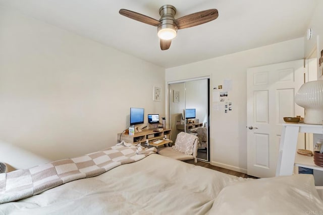 102733 3rd St, Encinitas, CA 92024 - bedroom featuring a closet, ceiling fan, wood finished floors, and baseboards