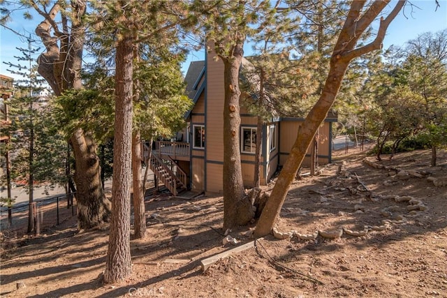 1176 Aleutian Dr, Lake Arrowhead, CA 92352 - view of property exterior featuring stairs and a wooden deck