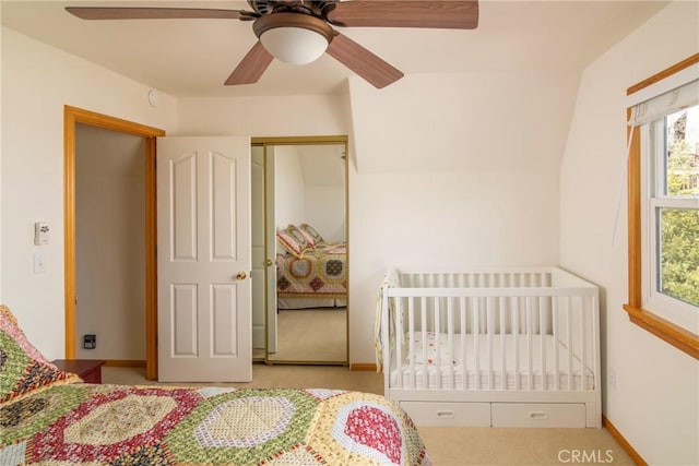 1176 Aleutian Dr, Lake Arrowhead, CA 92352 - bedroom featuring carpet flooring, a closet, and a ceiling fan