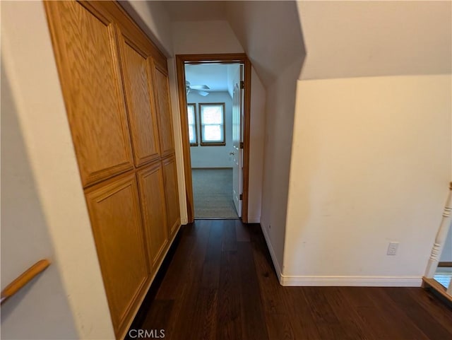 1176 Aleutian Dr, Lake Arrowhead, CA 92352 - hallway featuring dark wood-style floors and baseboards