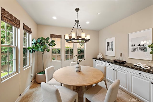 21 Corte Lomas Verdes, San Clemente, CA 92673 - dining room featuring a chandelier, recessed lighting, and baseboards