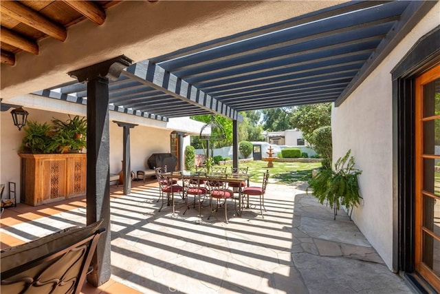 1615 Halsey St, Redlands, CA 92373 - view of patio / terrace featuring outdoor dining space and a pergola