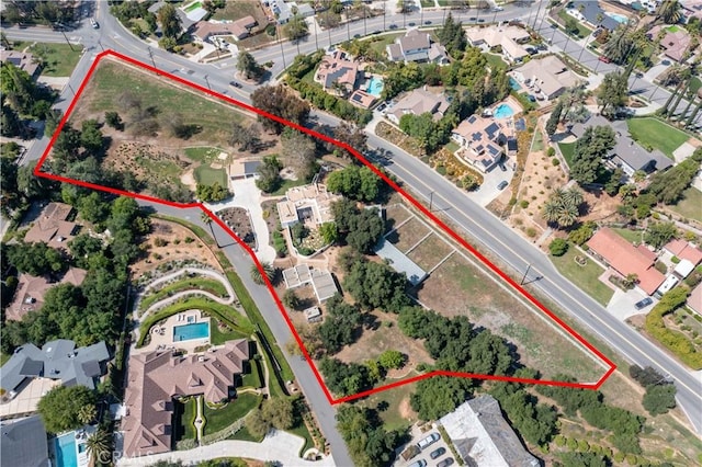 1615 Halsey St, Redlands, CA 92373 - aerial view of residential area featuring property parcel outlined