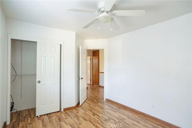 3117 Andre Ln, Turlock, CA 95382 - unfurnished bedroom featuring light wood finished floors, a closet, and a ceiling fan