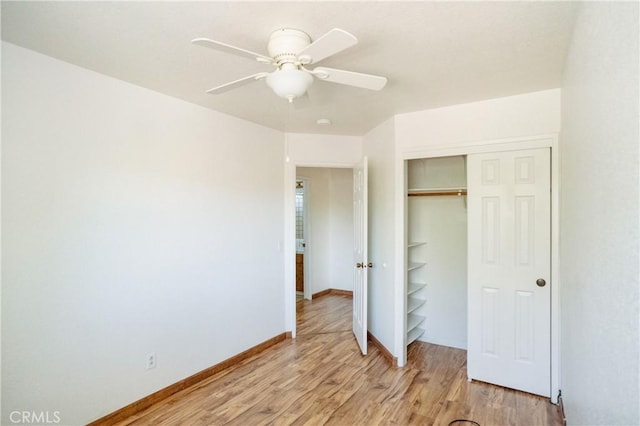 3117 Andre Ln, Turlock, CA 95382 - unfurnished bedroom featuring light wood-type flooring, a closet, and a ceiling fan