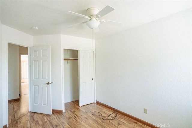 3117 Andre Ln, Turlock, CA 95382 - unfurnished bedroom featuring light wood-style flooring, a closet, and ceiling fan