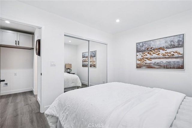 509 N Hillford Ave, Compton, CA 90220 - bedroom featuring wood finished floors, a closet, recessed lighting, and baseboards