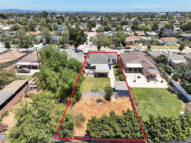 15403 Domart Ave, Norwalk, CA 90650 - aerial view of residential area featuring property boundaries highlighted and mountains