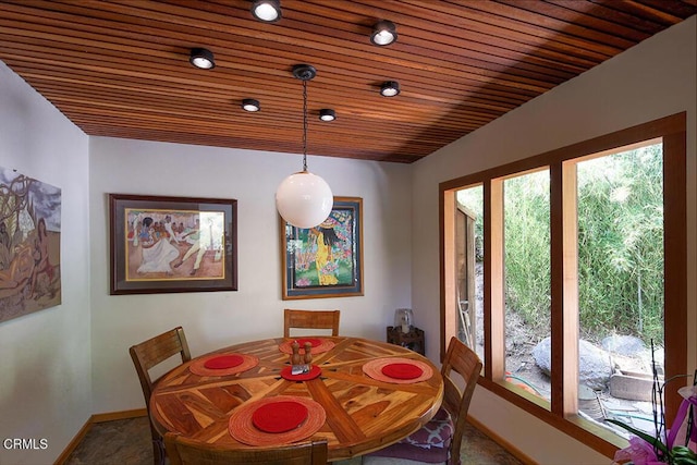 633 Norumbega Dr, Monrovia, CA 91016 - dining space featuring baseboards and wooden ceiling