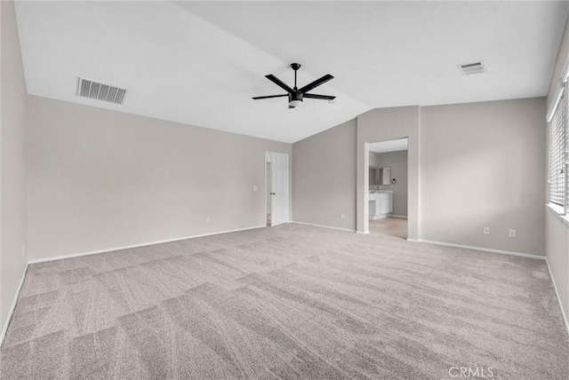 46186 Via Ln, Tranquila, Temecula, CA 92592 - unfurnished bedroom with lofted ceiling, carpet floors, baseboards, ensuite bathroom, and a ceiling fan