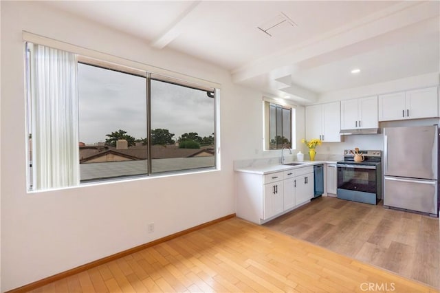999 E Valley Blvd Unit 114, Alhambra, CA 91801 - kitchen featuring appliances with stainless steel finishes, light wood-type flooring, white cabinets, and light countertops