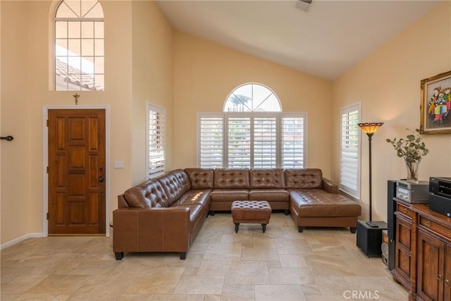 31436 Corte Sonora, Temecula, CA 92592 - living area with high vaulted ceiling and light stone finish flooring