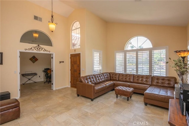 31436 Corte Sonora, Temecula, CA 92592 - living area with high vaulted ceiling and light stone finish floors