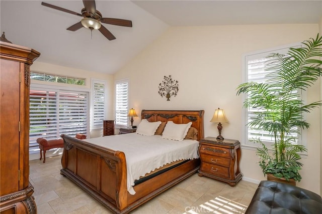 31436 Corte Sonora, Temecula, CA 92592 - bedroom with high vaulted ceiling and a ceiling fan