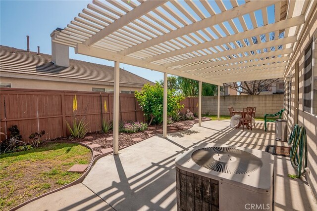 382 Settlers Rd, Upland, CA 91786 - fenced backyard with cooling unit, a pergola, and a patio