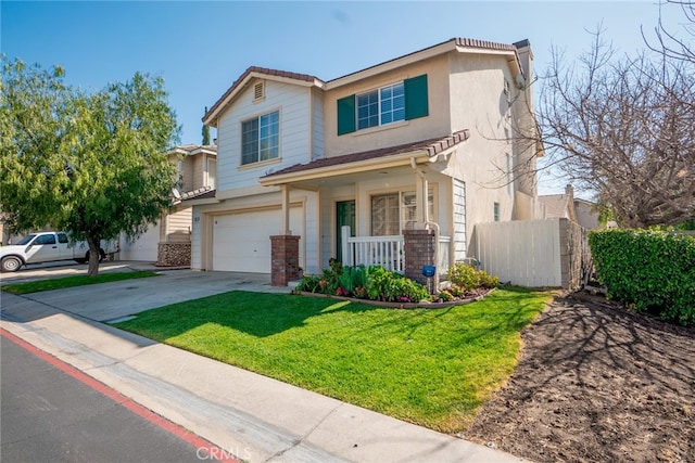 382 Settlers Rd, Upland, CA 91786 - traditional home featuring a garage, a porch, concrete driveway, and a tile roof